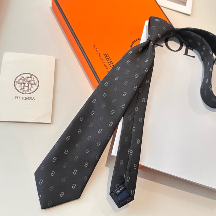 Hermès Men's Winter Anchor Chain Silk Tie – New Collection in Black