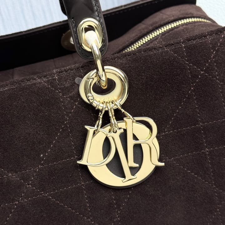 Dior Lady Dior Large Deerskin Tote Bag in Black Suede