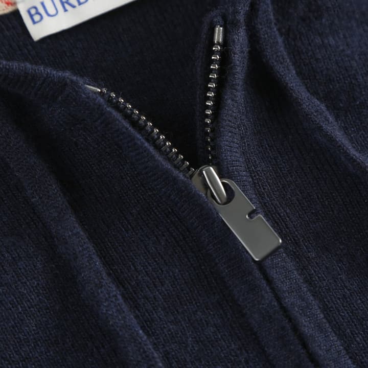 Burberry Embroidered Zip Cardigan in Dark Navy