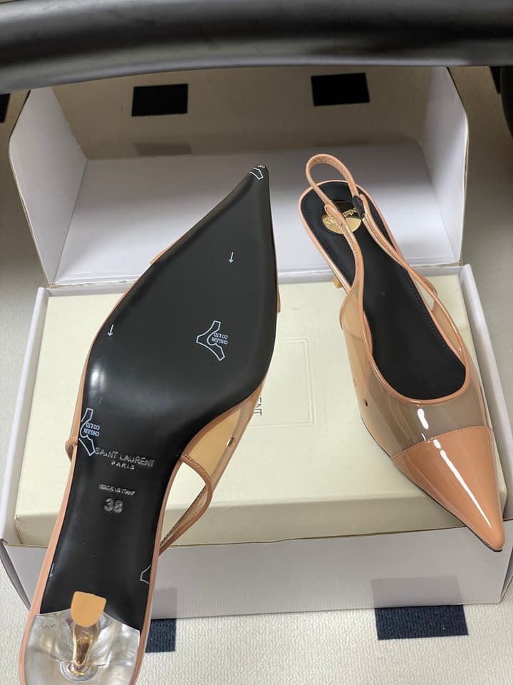 Saint Laurent Pointed PVC Slingback Sandals – 26SS in Beige