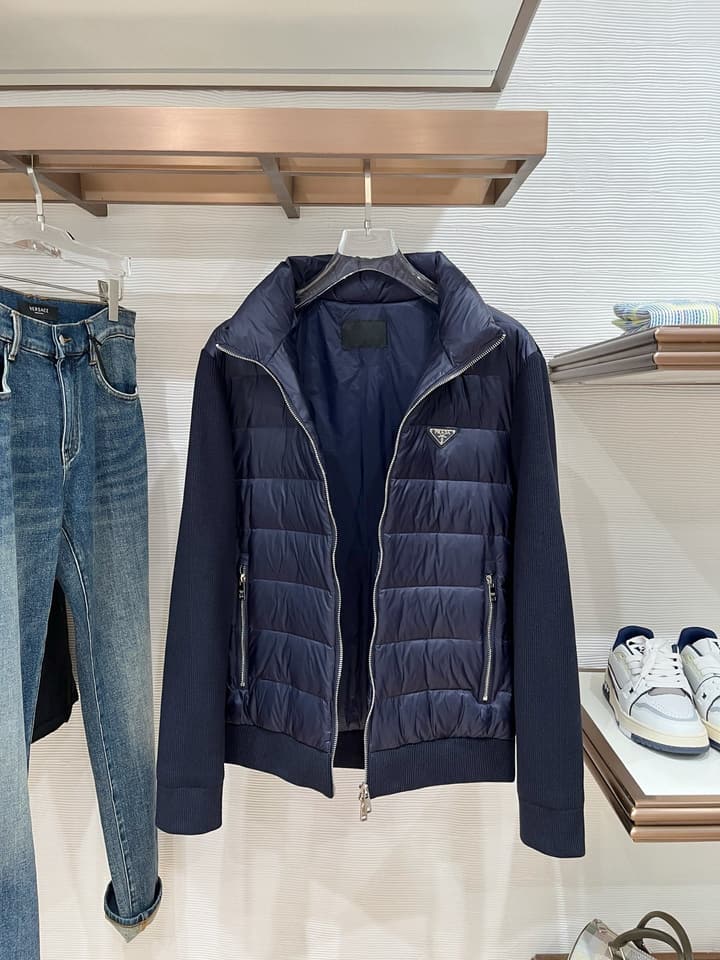 Prada Spliced Knit Down Jacket – FW2024 in Black Knit Down Jacket