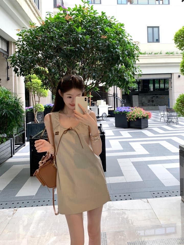 Miu Miu Sleeveless A-Line Dress in Khaki