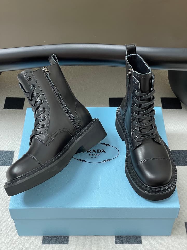 Prada Triangle Logo Combat Boots – 25SS in Black Suede