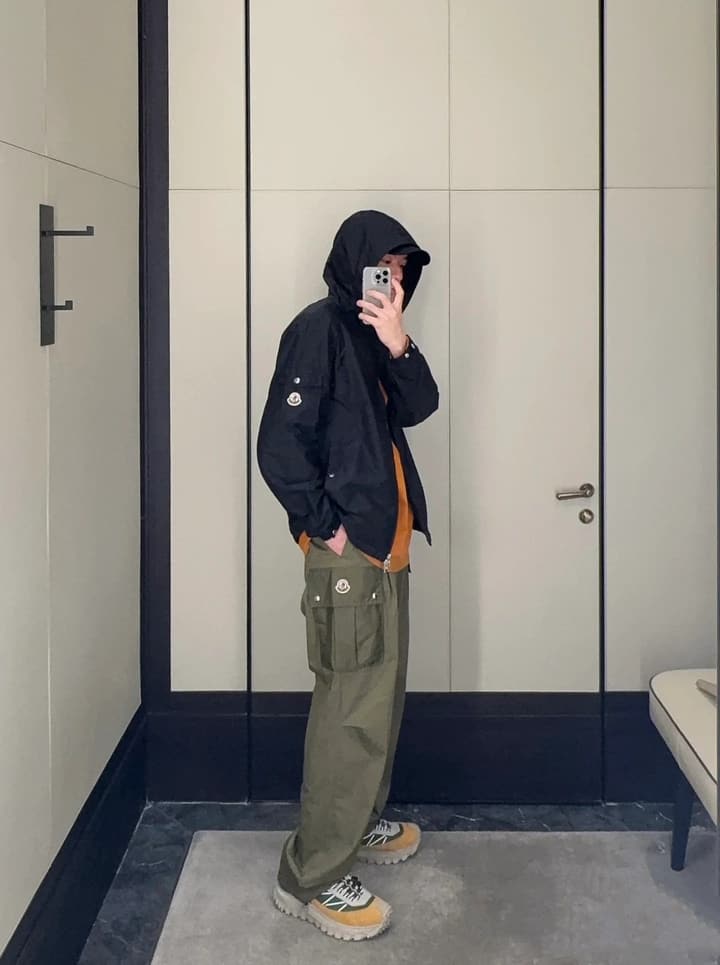 Moncler Classic Maya Hooded Windbreaker Jacket in Solid Black