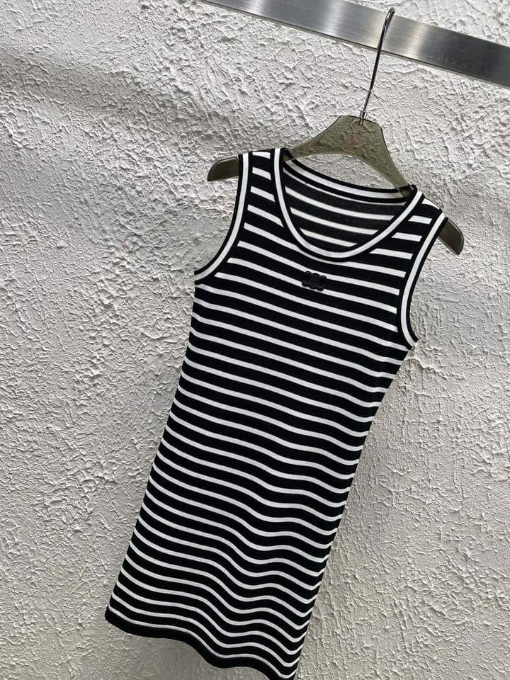 Celine Arc de Triomphe Striped Knit Vest Dress in Black