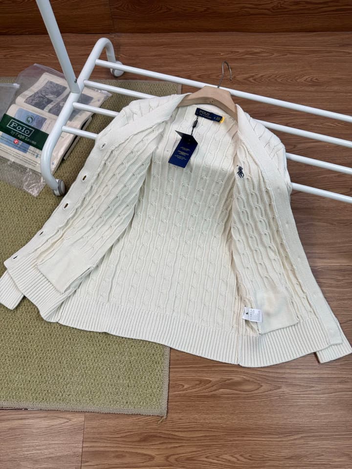 Ralph Lauren Polo V-Neck Cable Knit Cardigan in Grey