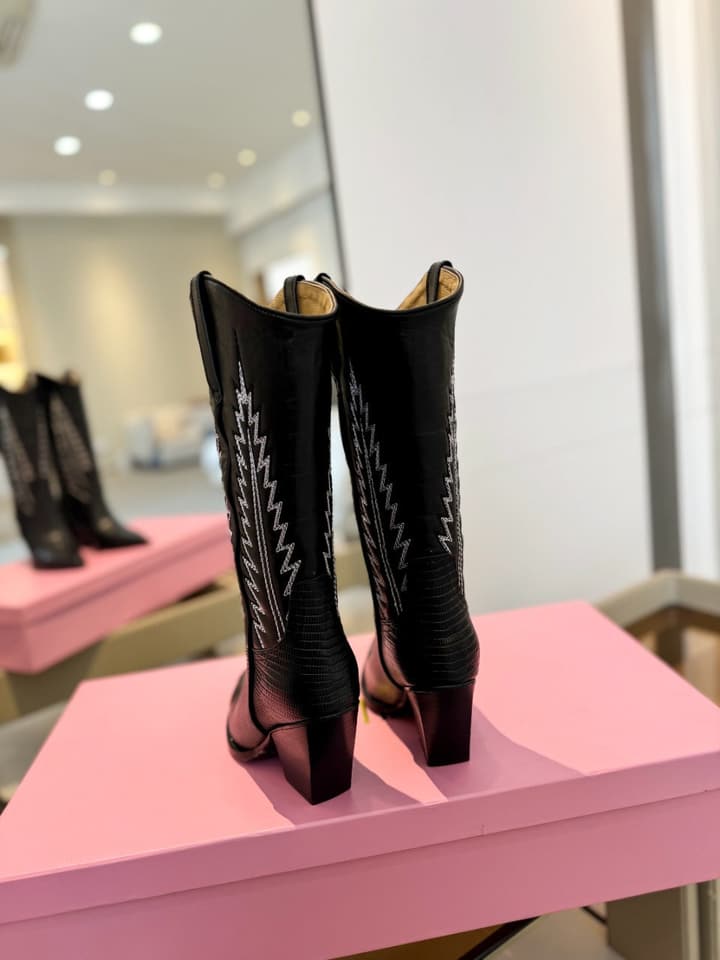 Paris Texas Suede Embroidered Knee-High Boots in All Black