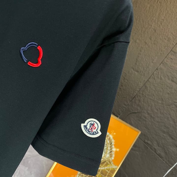 Moncler Cotton Embroidered T-Shirt – 2025 Spring/Summer Collection in Dark Navy Crew Neck With Tonal Logo