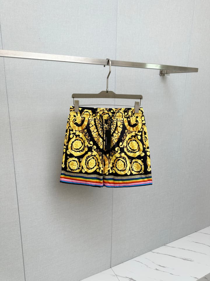 Versace Men's Casual Beach Shorts – 2025SS Collection in Black Gold Baroque Print