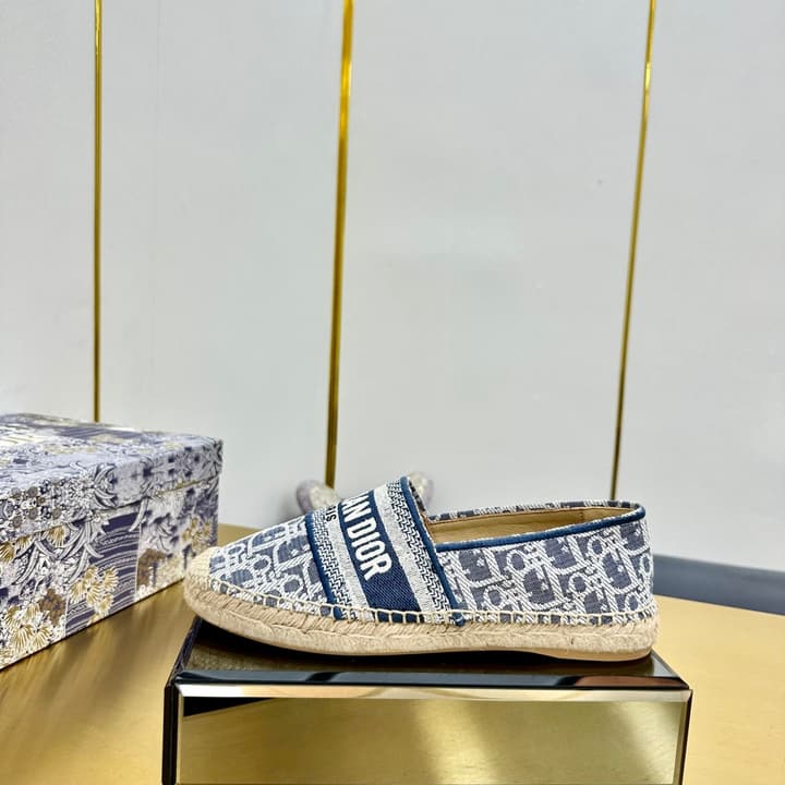 Dior Granville Embroidered Espadrille Flats in Beige/brown Oblique Pattern