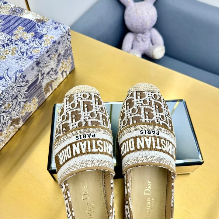 Dior Granville Embroidered Espadrille Flats in Beige/brown Oblique Pattern