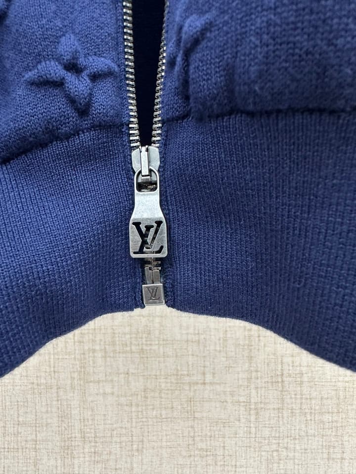 Louis Vuitton Monogram Embossed Zip-Up Sweatshirt – SS26 in Deep Blue Monogram Zip Jacket