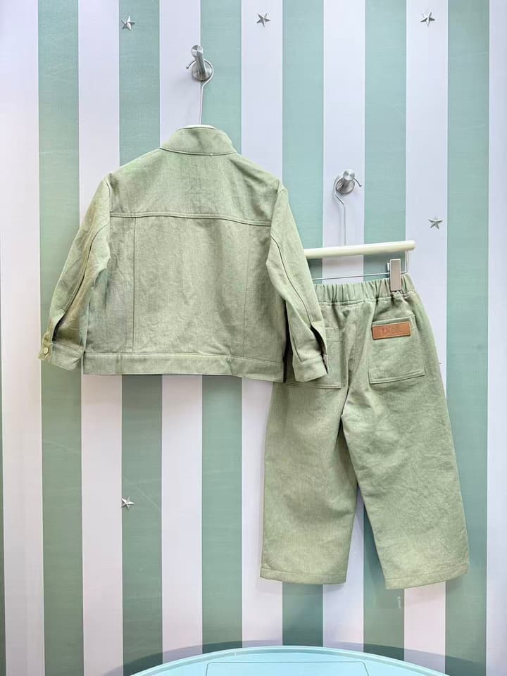 Dior Kids Two-Piece Outfit Set – Jacket and Washed Denim – 2025SS – Kids Collection in Light Sage Green Set