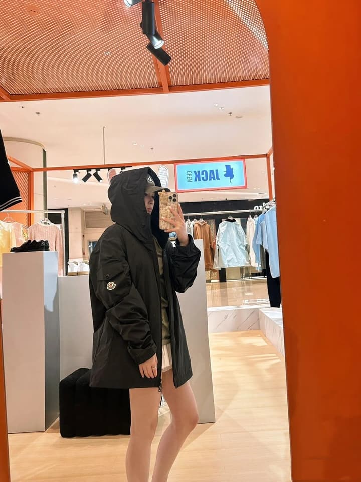 Moncler Classic Maya Hooded Windbreaker Jacket in Solid Black