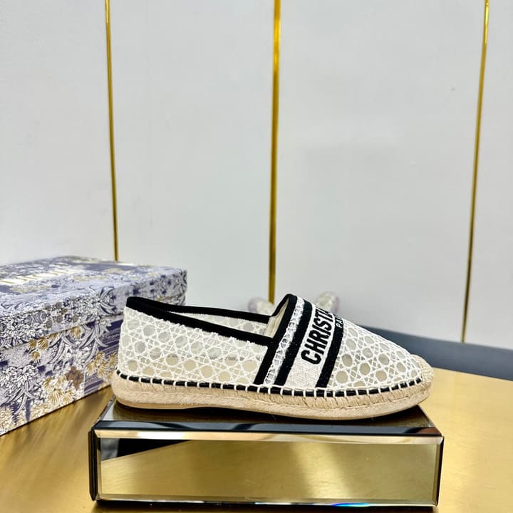 Dior Granville Embroidered Espadrille Flats in Beige/brown Oblique Pattern