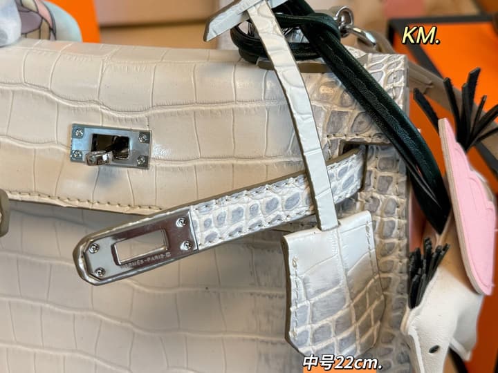Hermès Crocodile Embossed Silver Kelly Bag