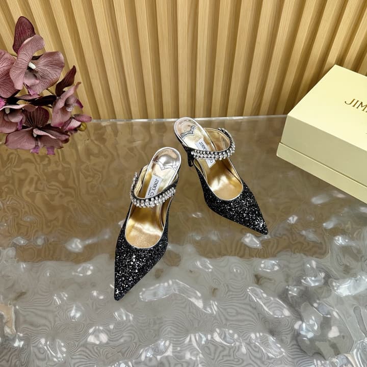 Jimmy Choo Sequined Evening Heels – 2025SS in Nude Shimmer