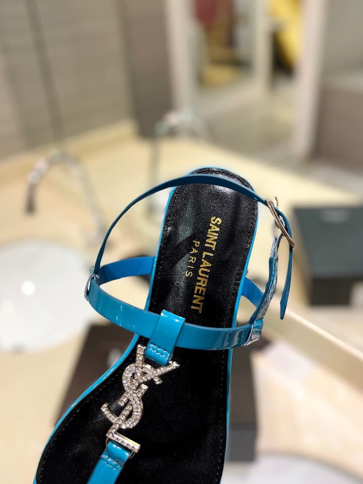 Saint Laurent Beautiful Siren Flat Sandals in Bright Blue