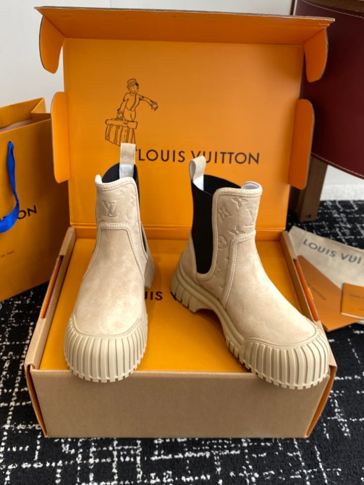 Louis Vuitton Runway Slip-On Ankle Boots – New Collection in Beige