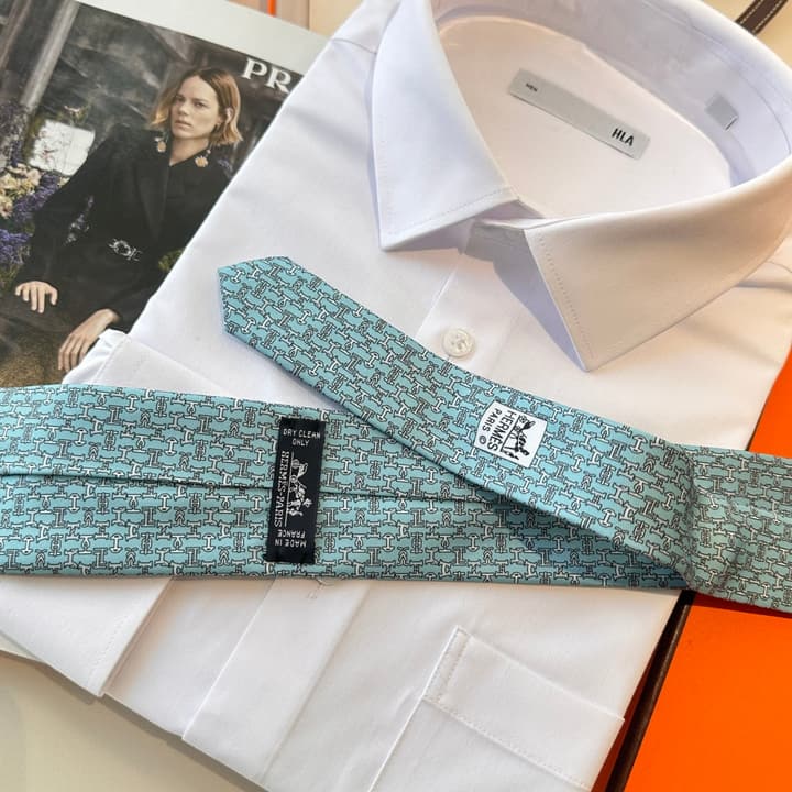 Hermès Men's Printed Silk Tie Series in Light Aqua Patterned