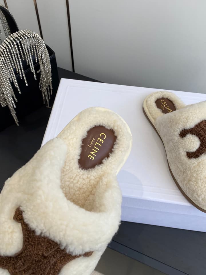 Celine Triomphe Wool Slippers – Autumn/Winter Collection in Beige