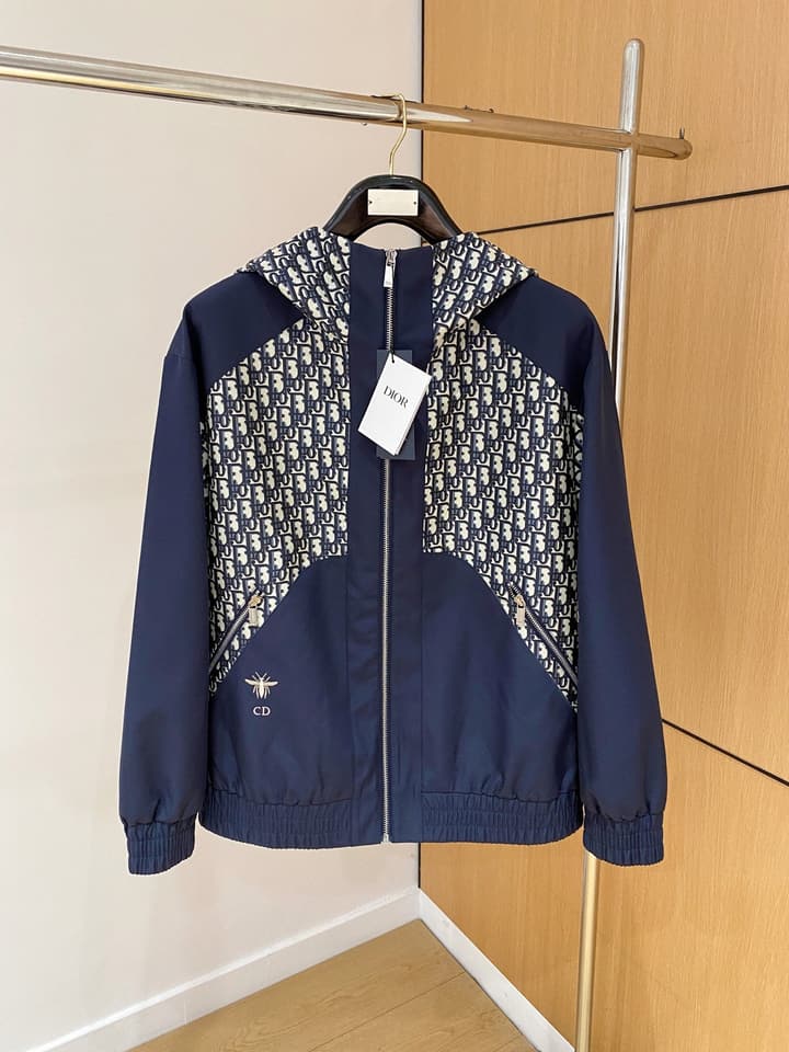 Dior New Runway Jacket Outerwear in Black With Monogram Panels