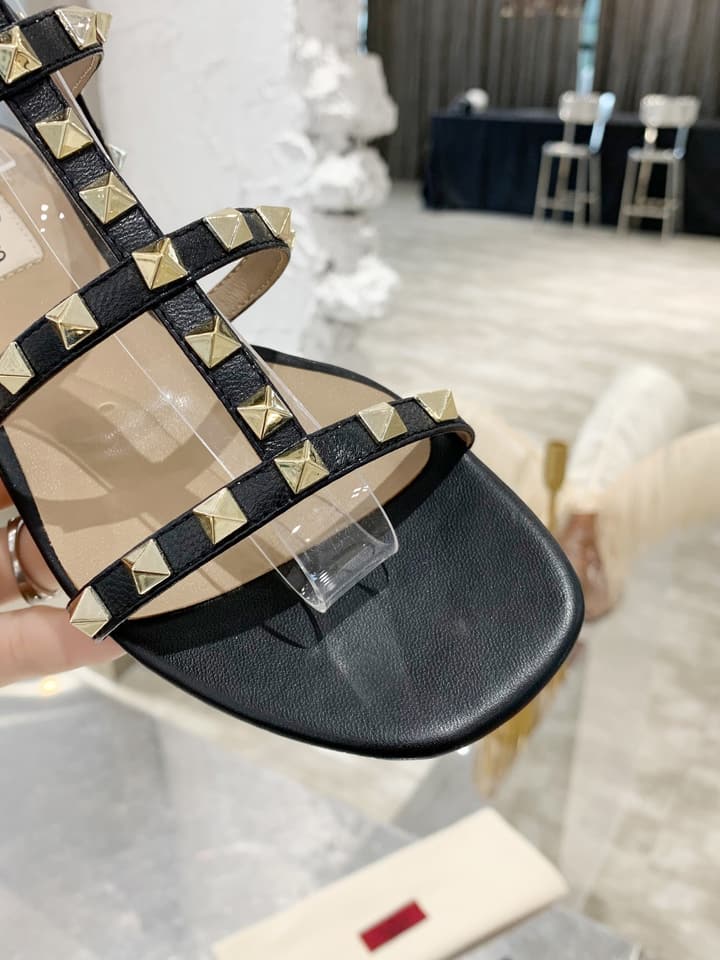 Valentino Studded Classic Block Heel Sandals in Black