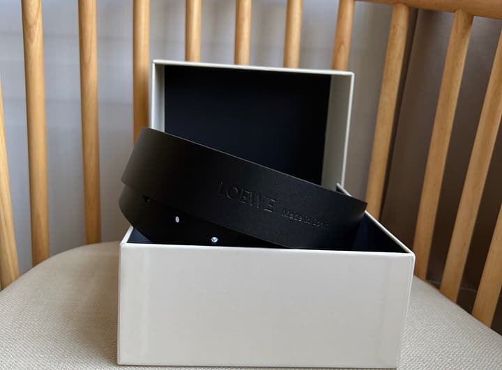 Loewe Narrow Leather Belt with Anagram Padlock Buckle in Black Leather With Silver Buckle