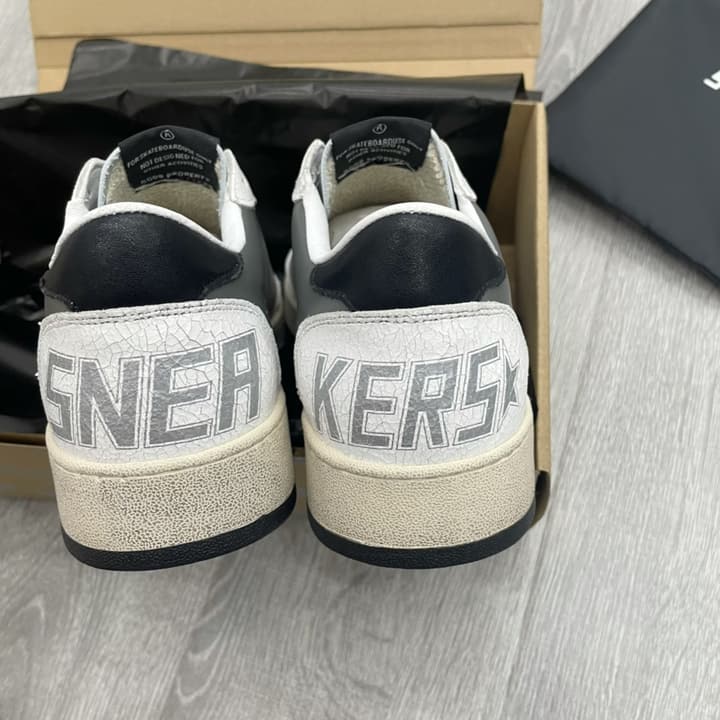 Golden Goose Ball Star Distressed Sneakers – 2023 Spring Collection in Grey Patchwork Black Star