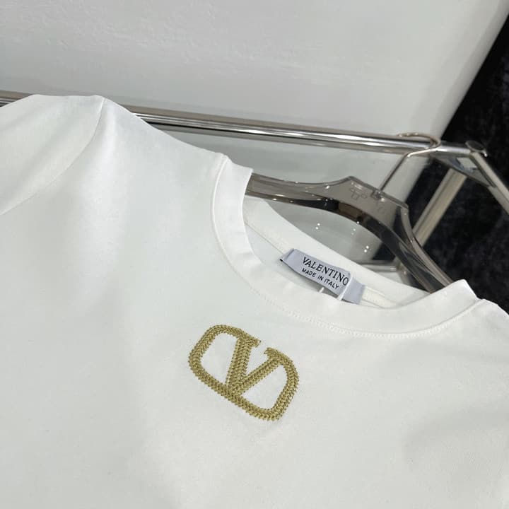 Valentino V-Logo Gold Thread Embroidery T-Shirt in Blue