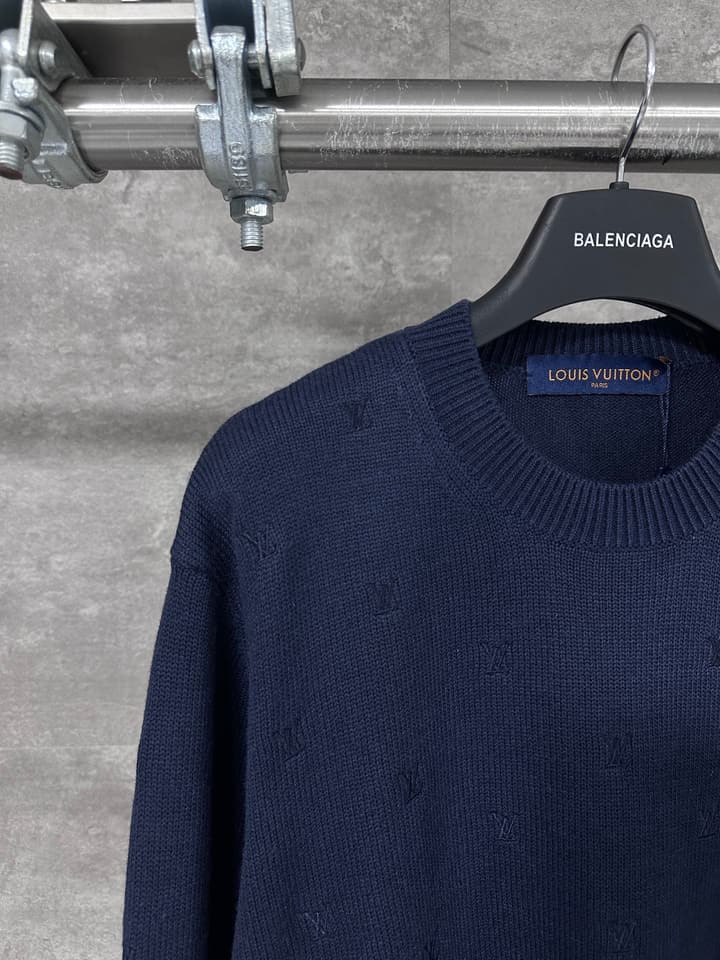 Louis Vuitton Monogram Embroidered Round Neck Sweater in Navy Blue Embroidered Monogram Sweater