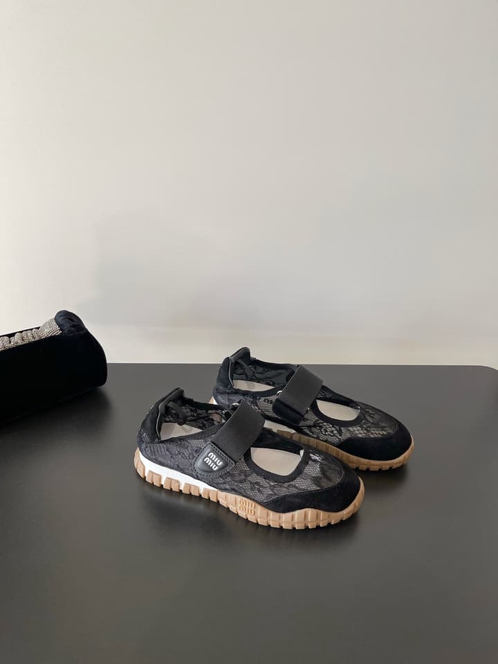 Miu Miu Latest Lace Retro Mary Jane Sneakers in Black