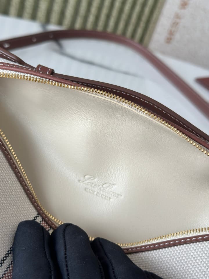 Loro Piana L19 Canvas Crossbody Bag – Spring/Summer Resort Collection in Beige Canvas With Burgundy Trim