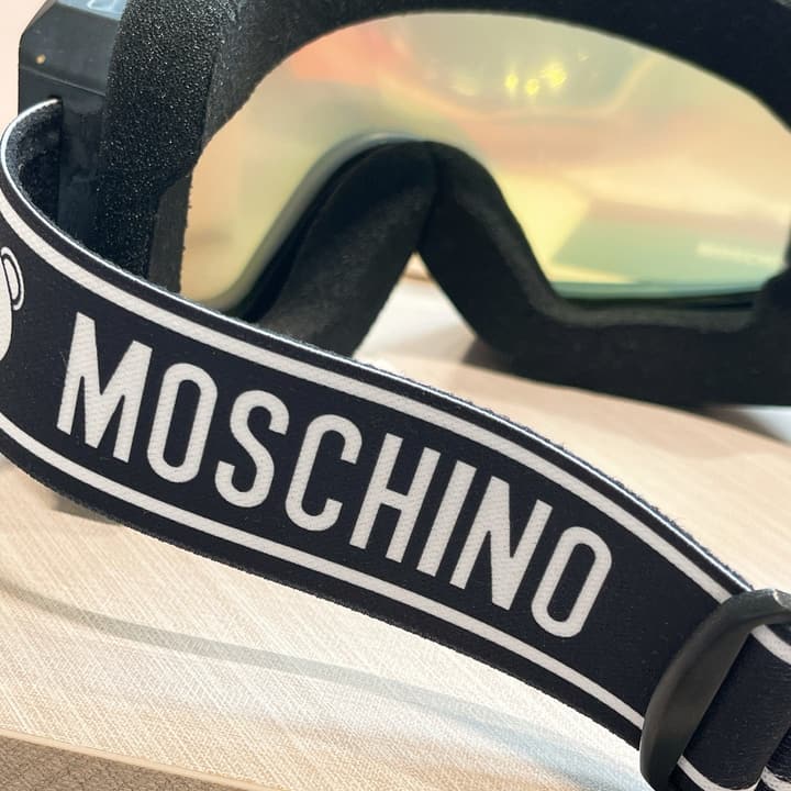 Moschino Bear Magnetic Dual-Lens Ski Goggles in Black Frame With Pink Mirrored Lens