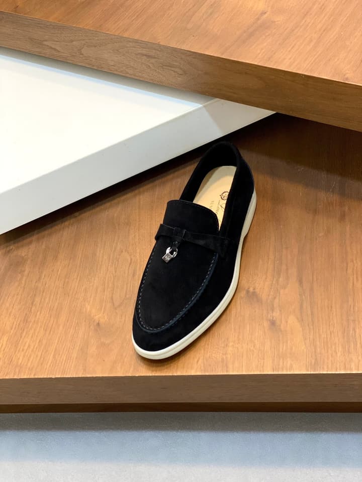 Loro Piana Suede Leather Slip-On Loafers in Black Suede