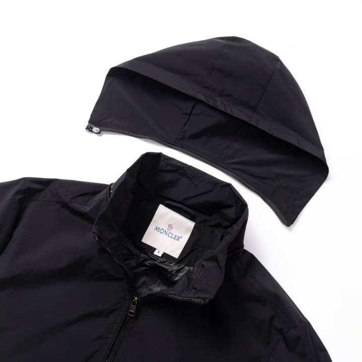 Moncler Classic Maya Hooded Windbreaker Jacket in Solid Black
