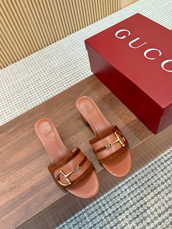 Gucci D-Horsebit Mule Sandals in Brown Gg Canvas