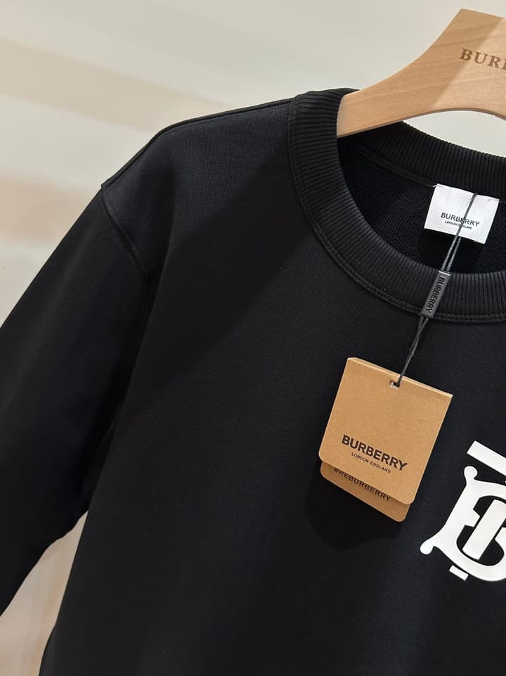 Burberry TB Monogram Cotton Crewneck Sweatshirt in Black Tb Crewneck