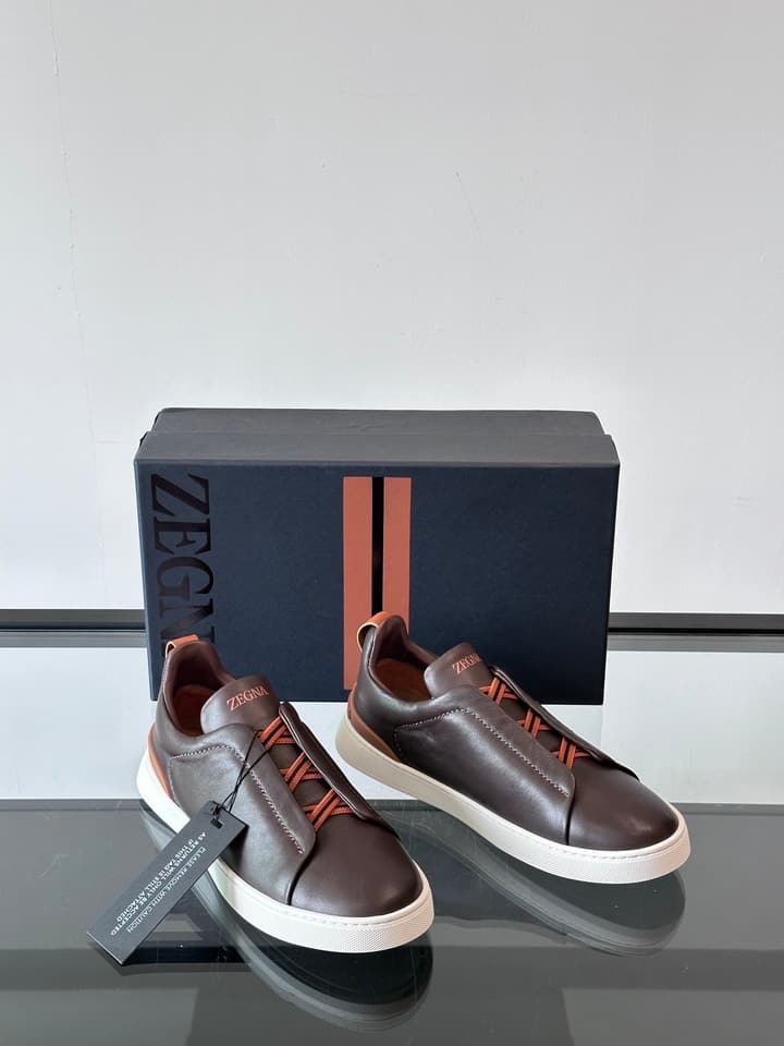 Zegna Men's Low-Top Leather Sneakers in Black & White