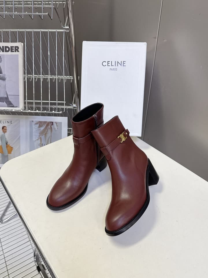 Celine Retro Triomphe Chunky Heel Ankle Boots – Autumn/Winter in Classic Black