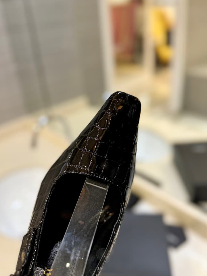 Saint Laurent Square Toe Patent Leather Pumps in Caramel Gloss