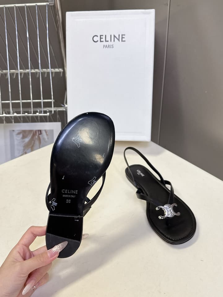 Celine Triomphe Metal Buckle Thong Sandals – Spring/Summer Collection – 2026SS in Black