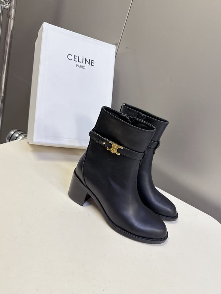 Celine Retro Triomphe Chunky Heel Ankle Boots – Autumn/Winter in Classic Black