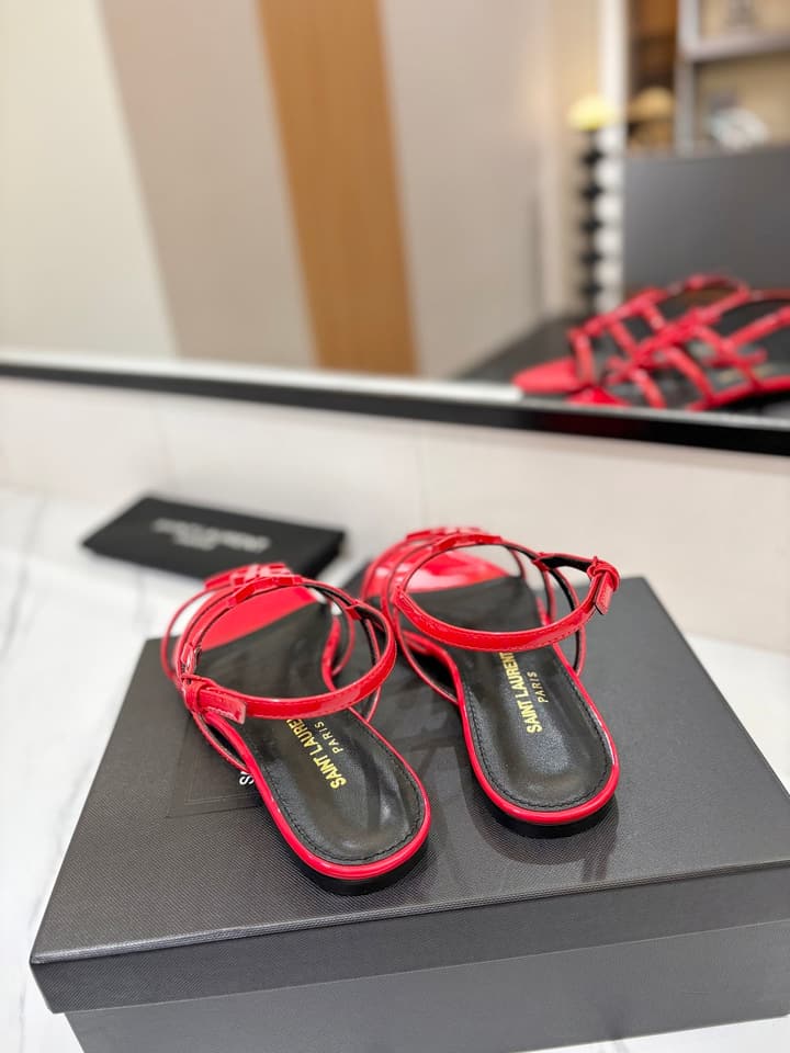 Saint Laurent YSL Metal Logo Heeled Sandals in Matte Black Criss-cross Strap Sandal