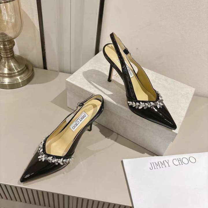 Jimmy Choo Pointed-Toe Crystal-Embellished Heeled Sandals – 2025 Summer in Black