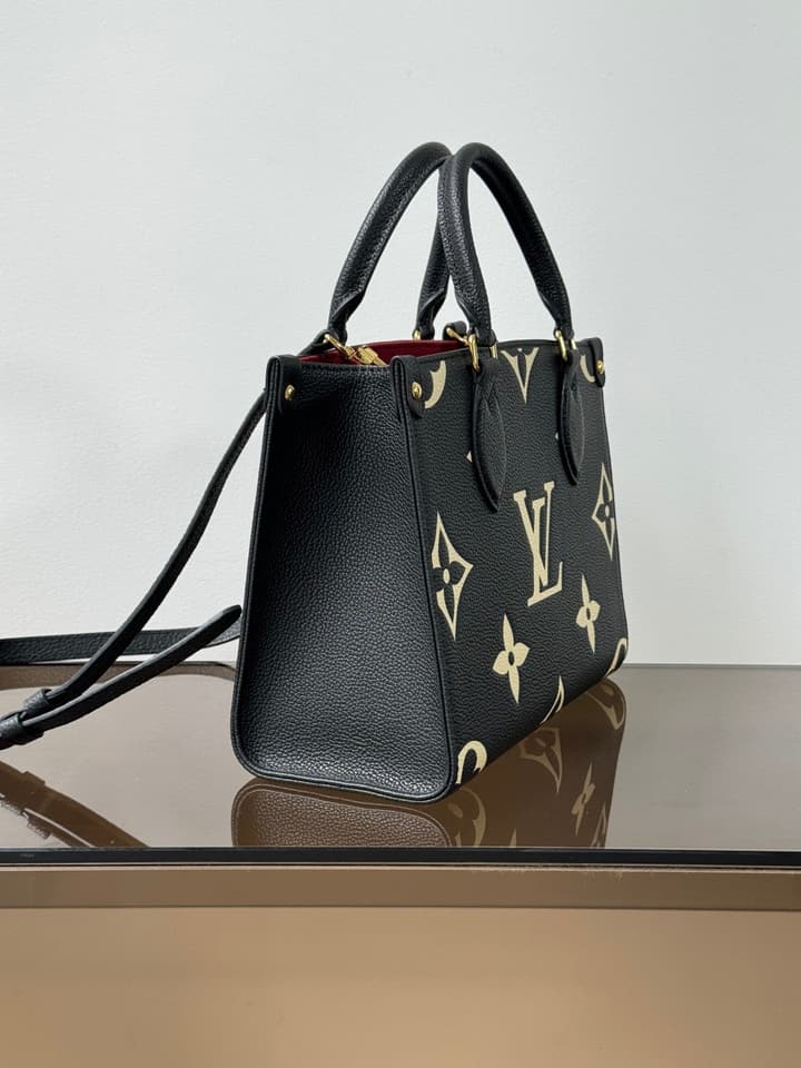 Louis Vuitton OnTheGo Small Tote Bag in Black Contrasting Monogram With Red Lining