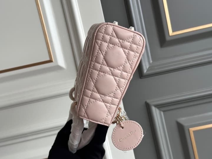 Dior Lady Dior Three-Grid Lambskin Shoulder Bag in Black Lambskin