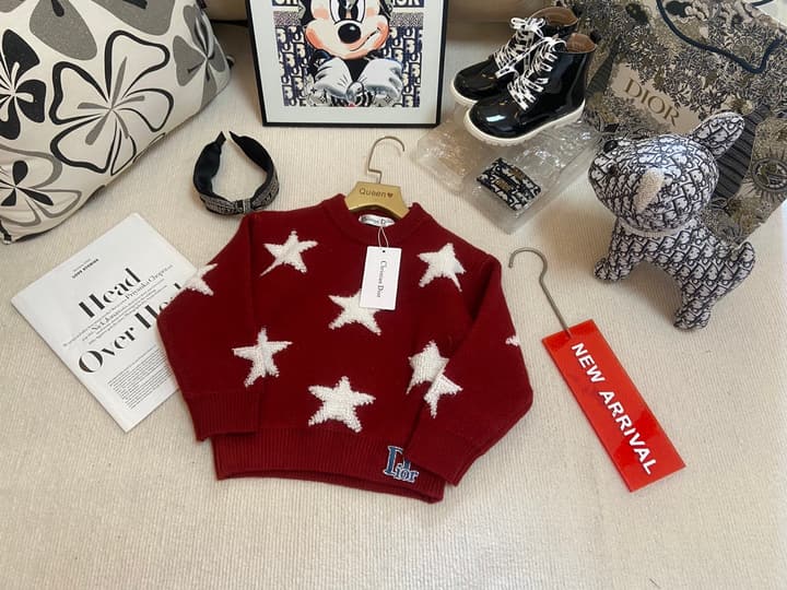 Dior Kids Star Knit Sweater – Kids Collection in Burgundy With White Stars