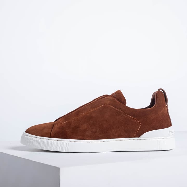 Zegna SECONDSKIN Triple Stitch Low-Top Sneakers in Navy Smooth Leather
