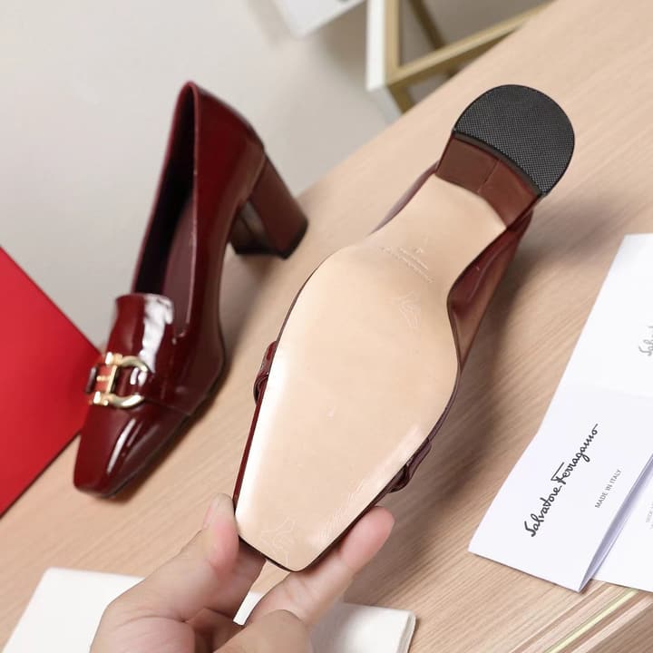 Ferragamo Classic Square Toe Pumps in Brown